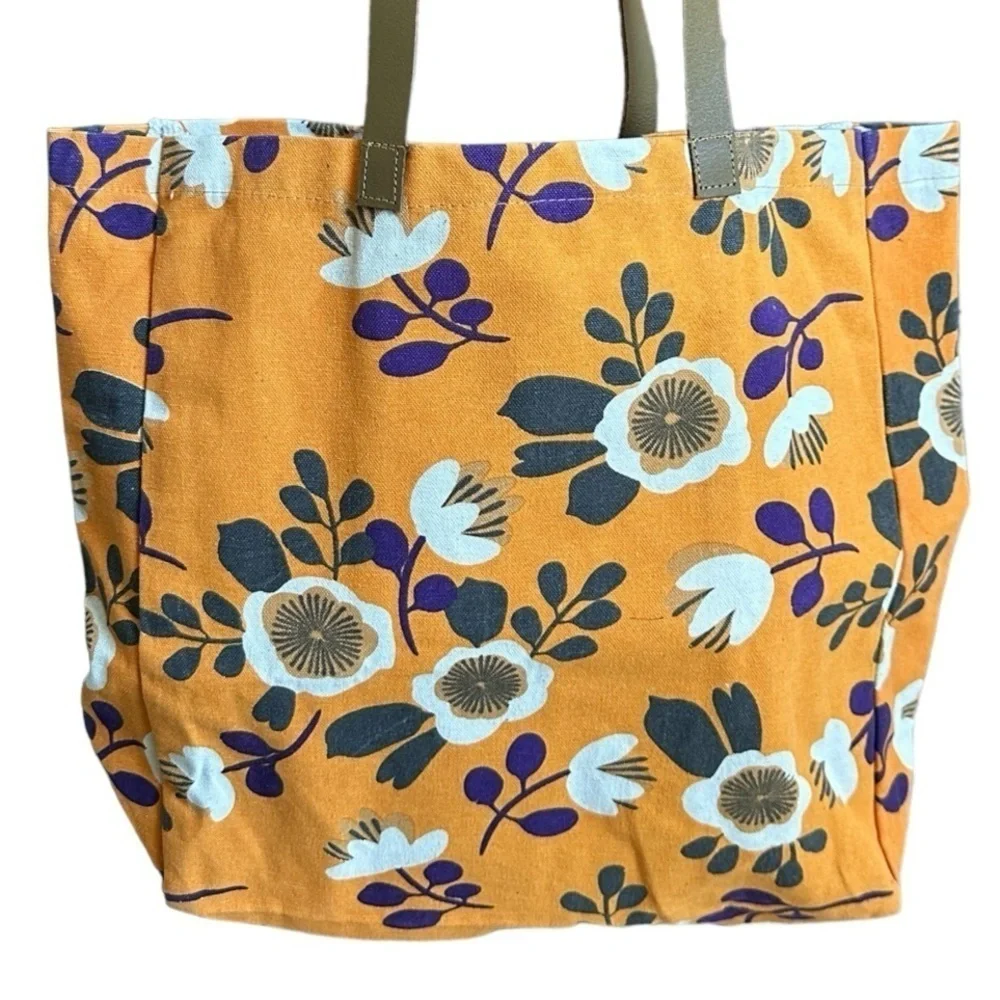 Boutique Tote Bag Orange NWOT Floral Print Sustainable Cotton Shopping Bag